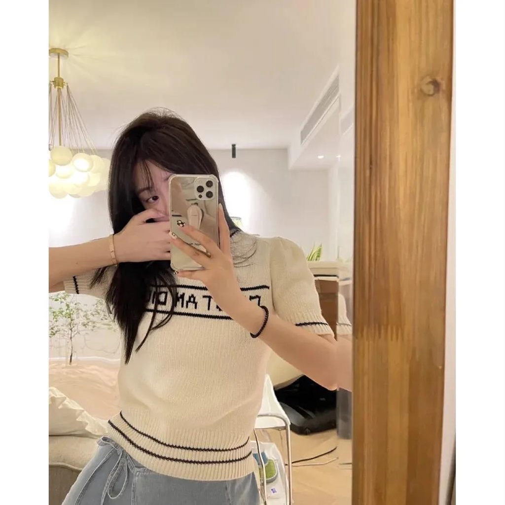 Áo dệt kim tay ngắn họa tiết ngôi sao năm cánh sáng tạo 2023