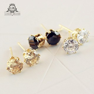 Khuyên tai bông tai nữ dáng ngắn đính đá pha lê tròn lấp lánh nhiều màu mạ vàng trang sức phong cách ulzzang Hàn Quốc