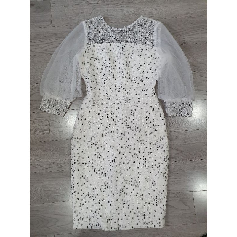 Đầm Elise trắng phối lưới sz S