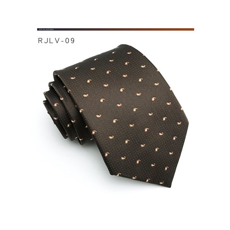 Cà vạt nam 8cm họa tiết sọc/ chấm bi màu nâu thích hợp cho tiệc cưới