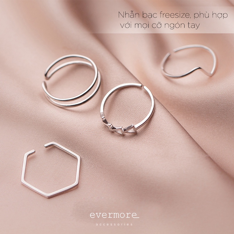 Nhẫn bạc Ý 925 EVERMORE kiểu Hexagon, wave, lượn sóng, Tam giác minimalist, thanh lịch - N010