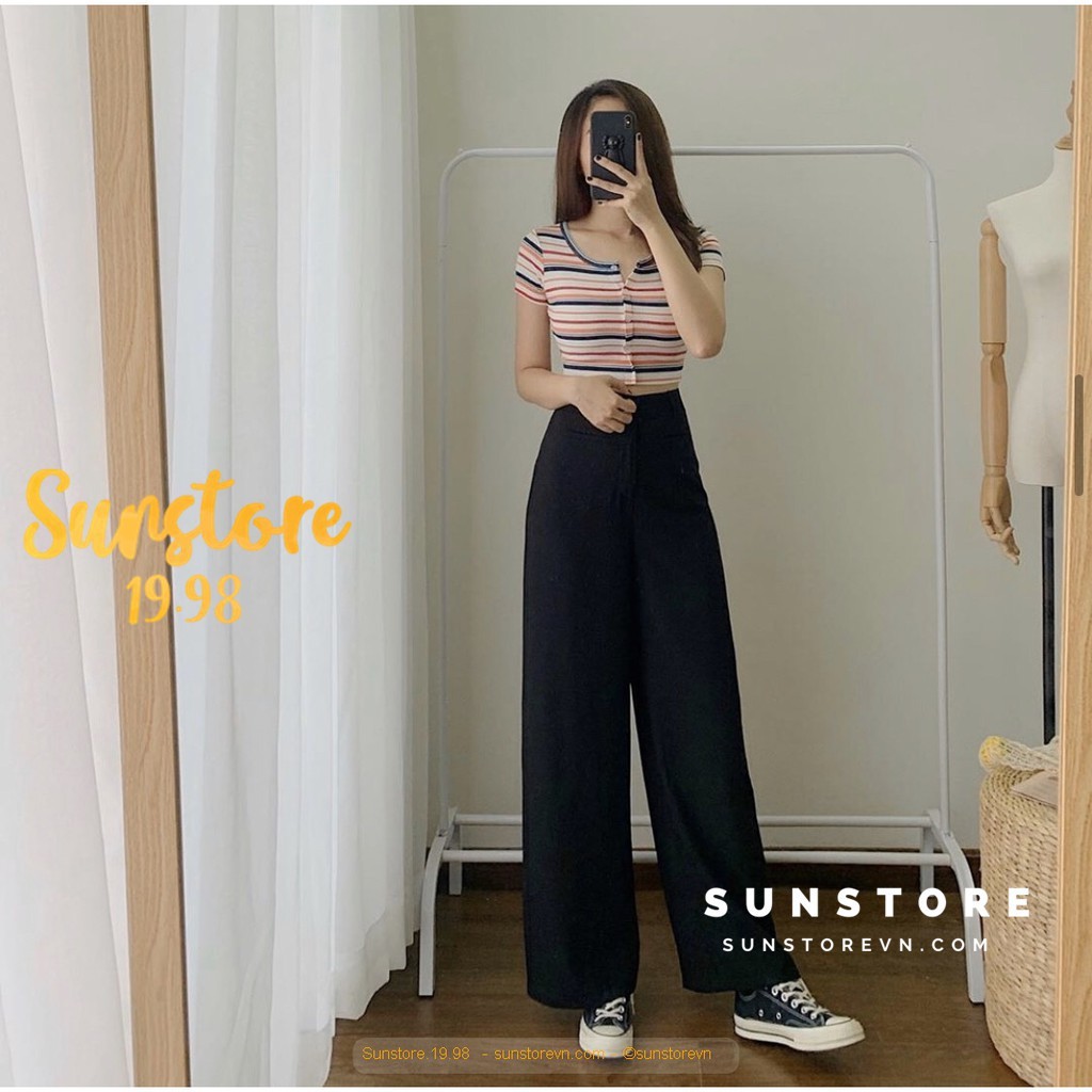 Quần ống rộng culottes suông dài chất dày lưng cao 2 màu đen be (Tất cả là hình thật).