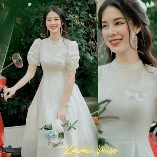Váy trắng nữ xòe váy công chúa đầm dự tiệc cưới váy cô dâu tay phồng tặng kèm kẹp hoa xinh xắn Kawaii Mise THV7