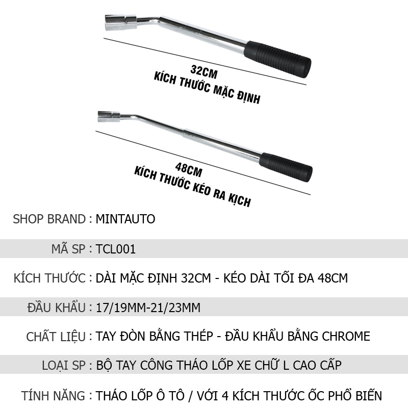 Bộ tay công tháo lốp xe ô tô 4 kích thước 17/19-21/23mm chắc chắn - cứu nguy trên đường