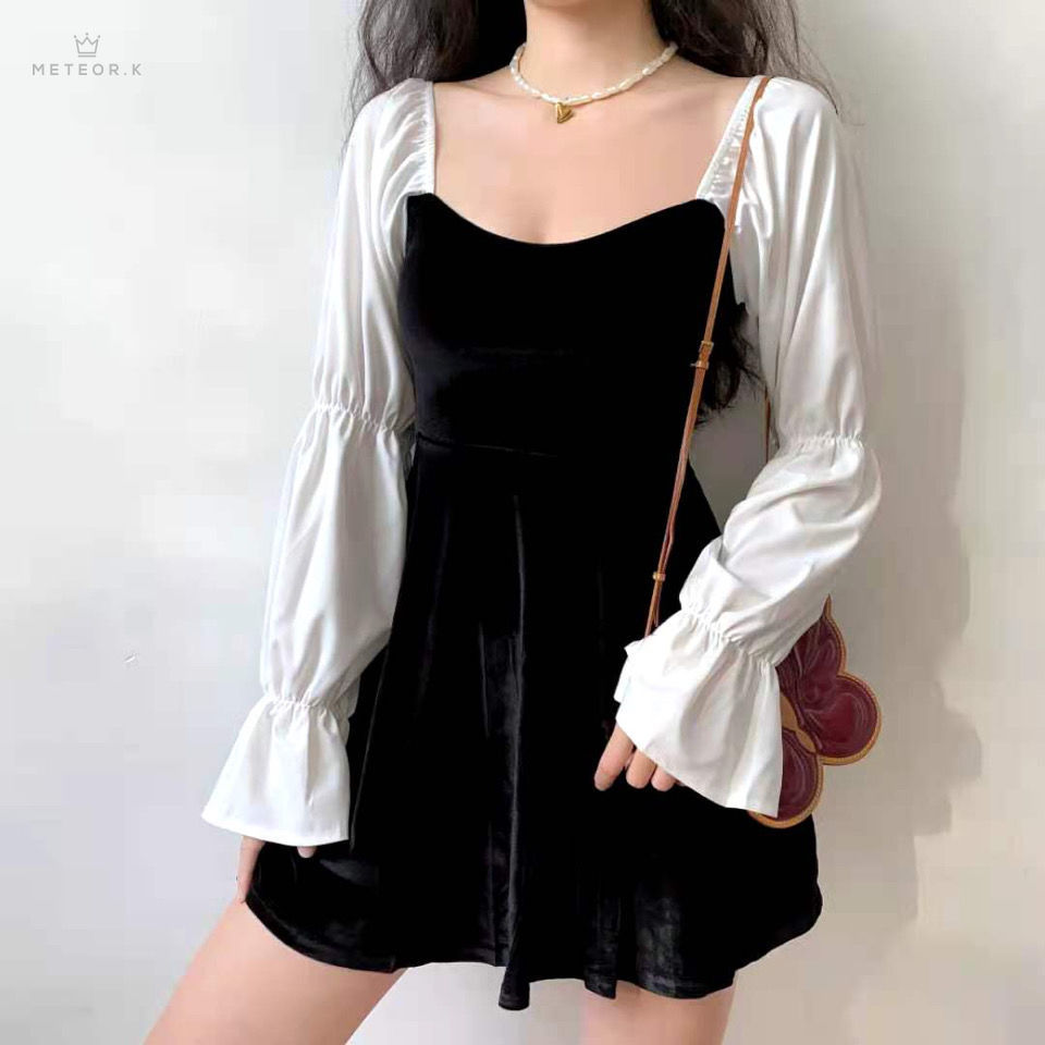 Đầm Nhung Cổ Vuông Dài Tay Thời Trang Nữ Tính | BigBuy360 - bigbuy360.vn