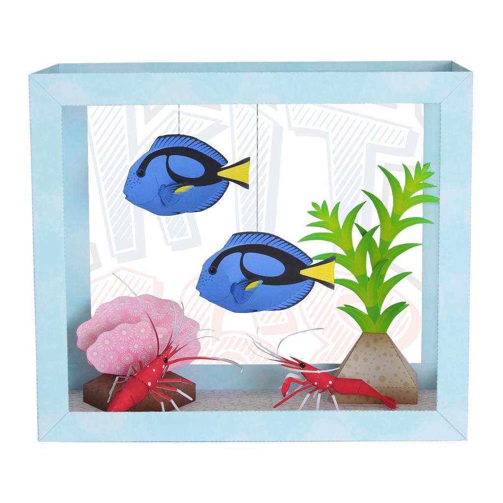 Mô hình giấy Hồ cá Paper Aquarium (Blue Tang - Fire Shrimp)