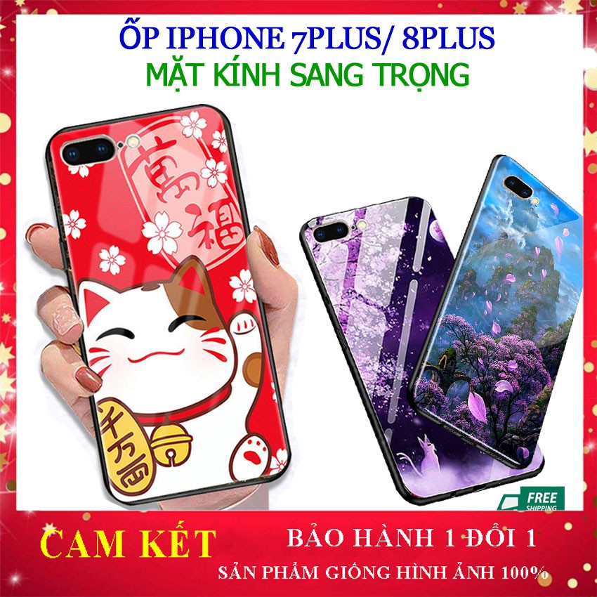 Ốp lưng iphone 7 plus - 8 plus, ốp lưng mặt kính iphone 7plus in hoa 3D sang trọng, độc lạ