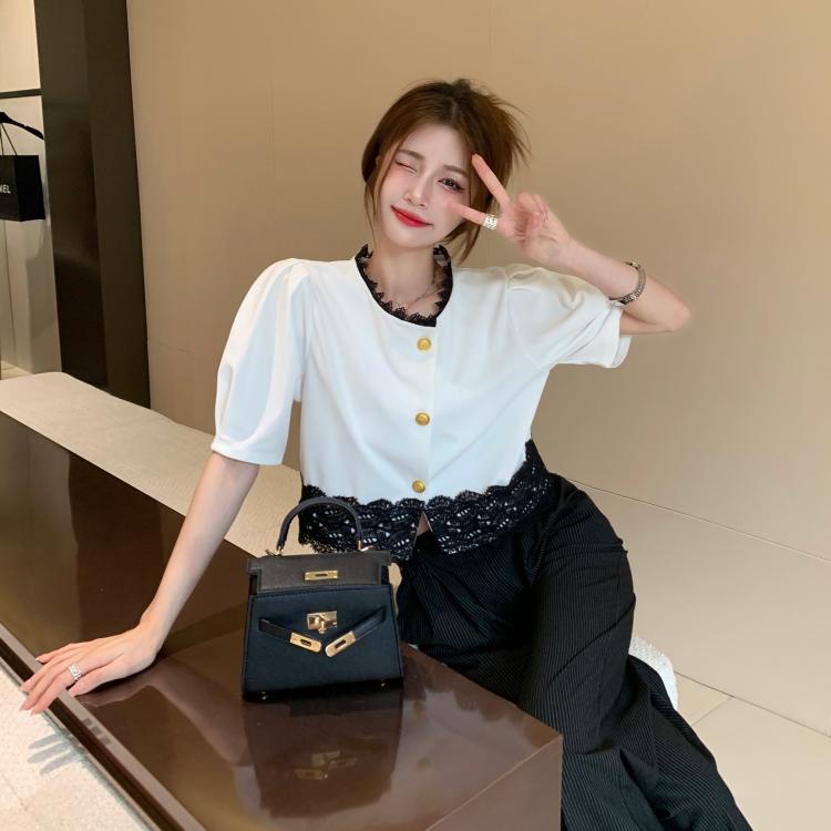 Áo lửng SUXI ngắn tay phối ren thời trang mùa hè dành cho nữ