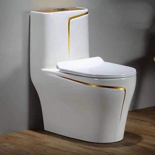 Bệt liền khối viền nắp mạ vàng, bồn cầu nắp vàng