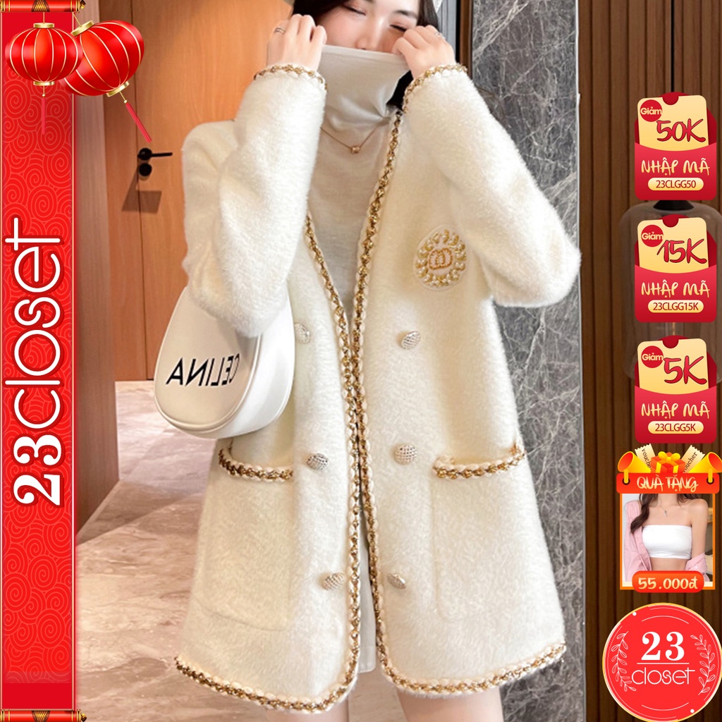 Áo khoác lông cừu nữ dáng dài khoác ngoài mùa đông chất dày đẹp hàng Quảng Châu cực hot 23Closet-AKLC01
