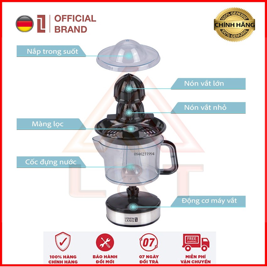 [CHÍNH HÃNG] Máy vắt cam, ép cam chính hãng LEBENLANG của Đức dung tích 700ml nhỏ gọn cao cấp bảo hành 2 năm LB389