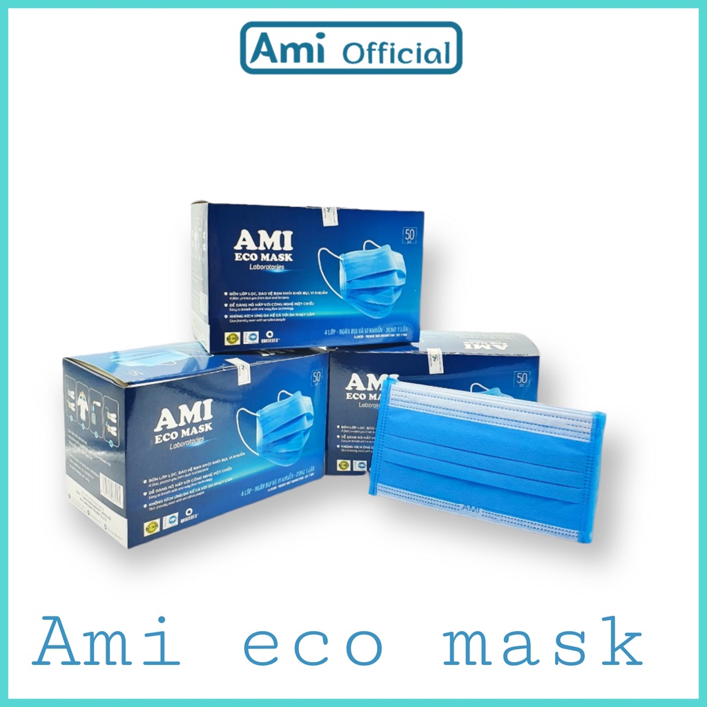 Khẩu trang y tế Ami ecomask xanh 4 lớp 50 chiếc 1 Hộp - ami official