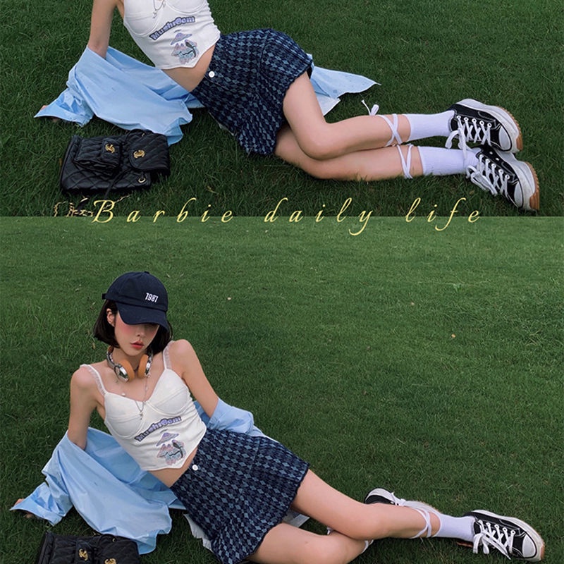 Chân Váy Chữ A Xếp Ly Họa Tiết Sọc Caro Thời Trang Mùa Hè Cho Nữ