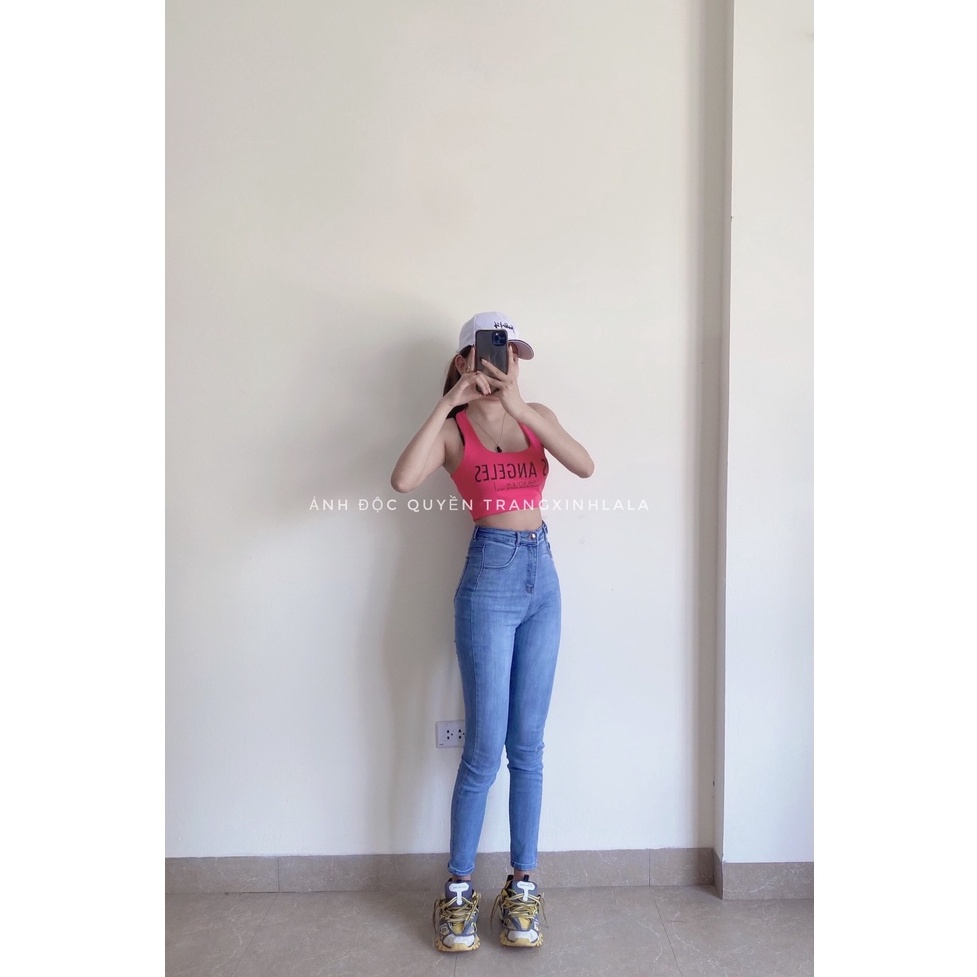 Quần Jean Nữ Lưng Cao Nắp Túi Co Giãn - Quần Bò Nữ Cạp Cao Dáng Ôm Nắp Túi Chất Jeans Đẹp Cao Cấp