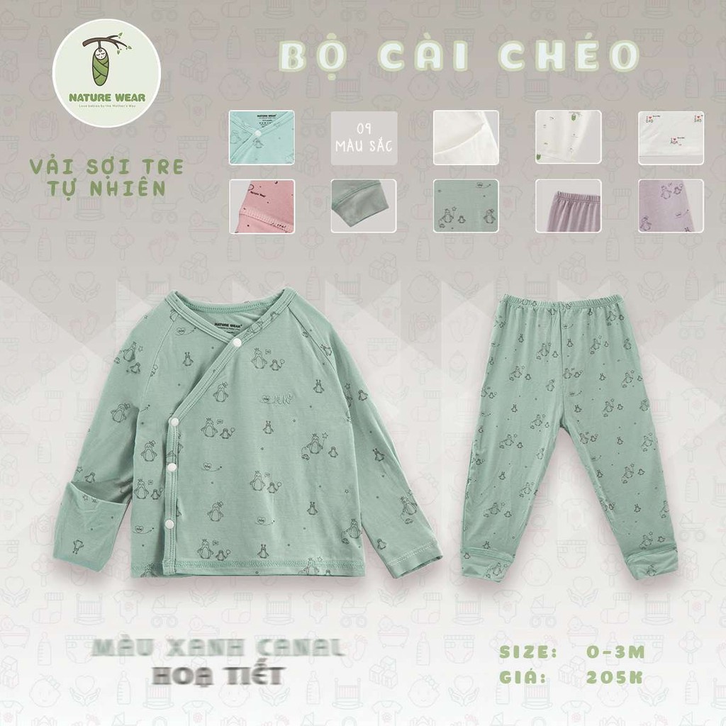 Bộ dài tay sơ sinh sợi tre cúc lệch Nature Wear