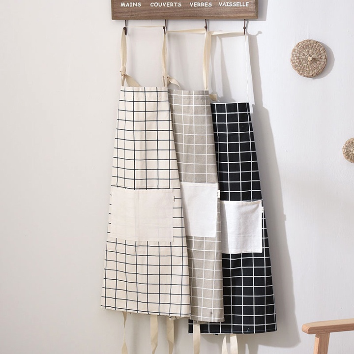 Tạp Dề Vải May Cotton Cao Cấp - Tạp Dề Làm Bánh, Nấu Ăn, Phục Vụ, Pha Chế DECOR HÀN QUỐC (Họa Tiết Caro)