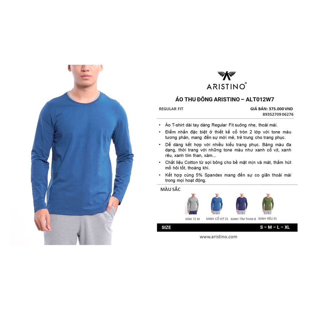[OFF 40%] Áo thun nam dài tay Aristino cổ tròn trẻ trung ALT012W7, ảnh thật, tag 375k | BigBuy360 - bigbuy360.vn