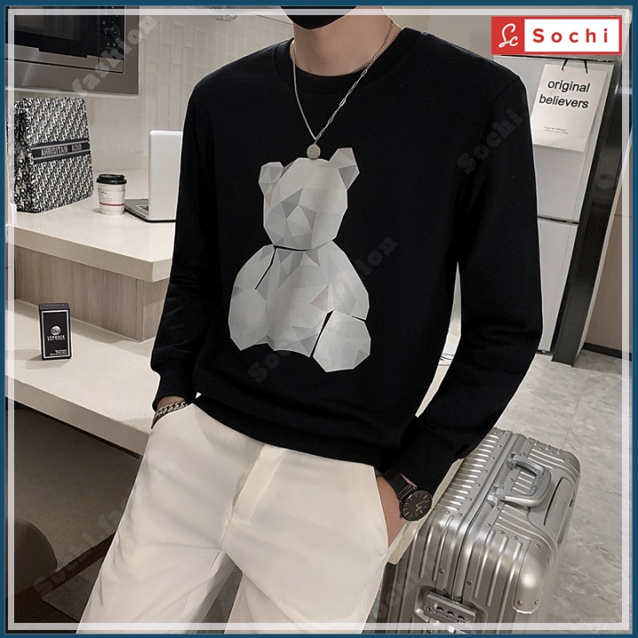 Áo thu đông Hàn Quốc, áo nam sweater cổ tròn mịn đẹp giữ nhiệt in Gấu Xếp mã SW81.2 | BigBuy360 - bigbuy360.vn