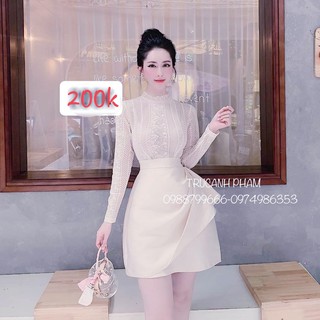 Đầm trắng tay ren new thắt eo dự tiệc size M