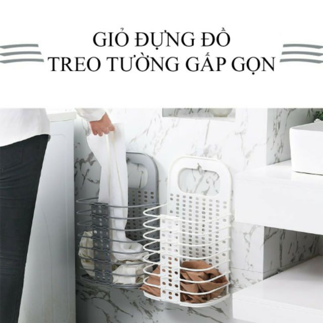 Giỏ đựng đồ treo tường đa năng, có thể gập gọn tiết kiệm diện tích, giỏ đựng đồ có tay cầm