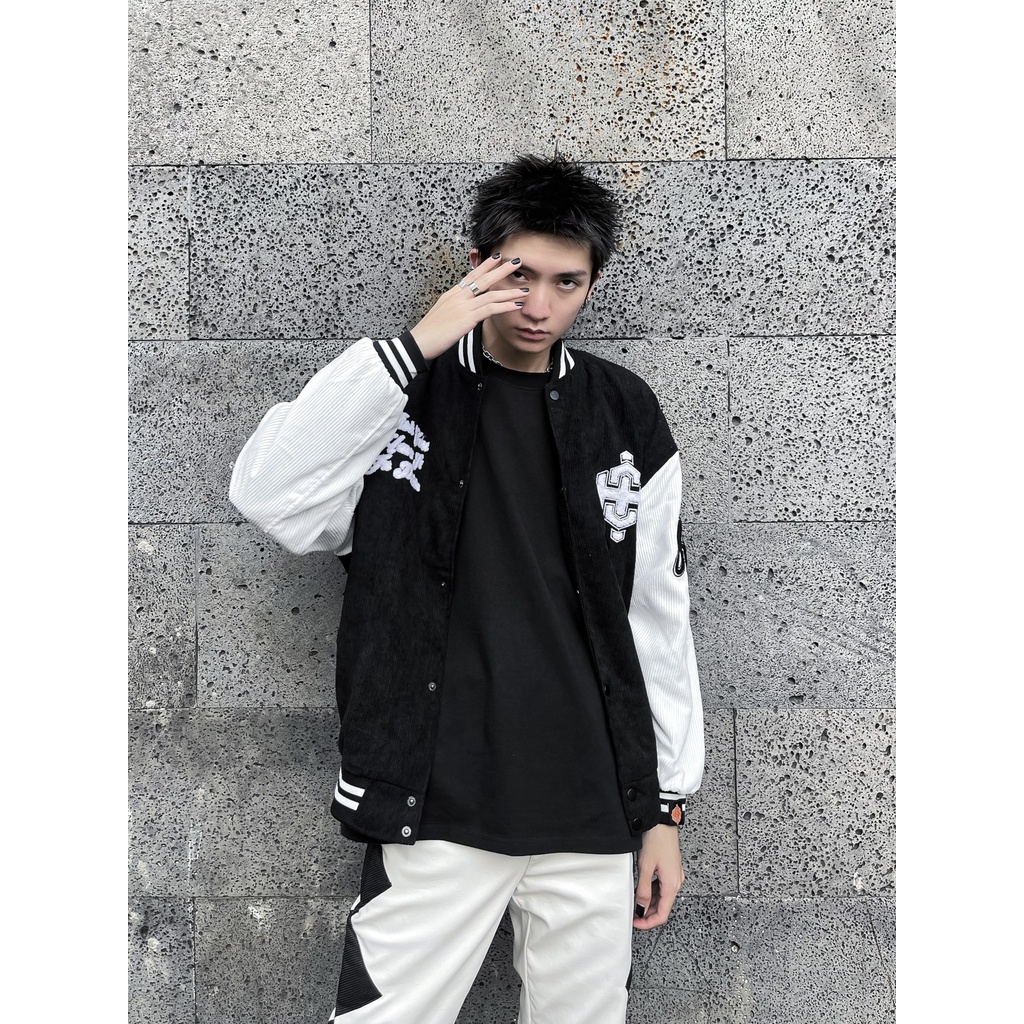 Áo Khoác BADGE Unisex Nam/Nữ Nhung Tăm Đen/Trắng - HIGHCLUB Brand Chính Hãng
