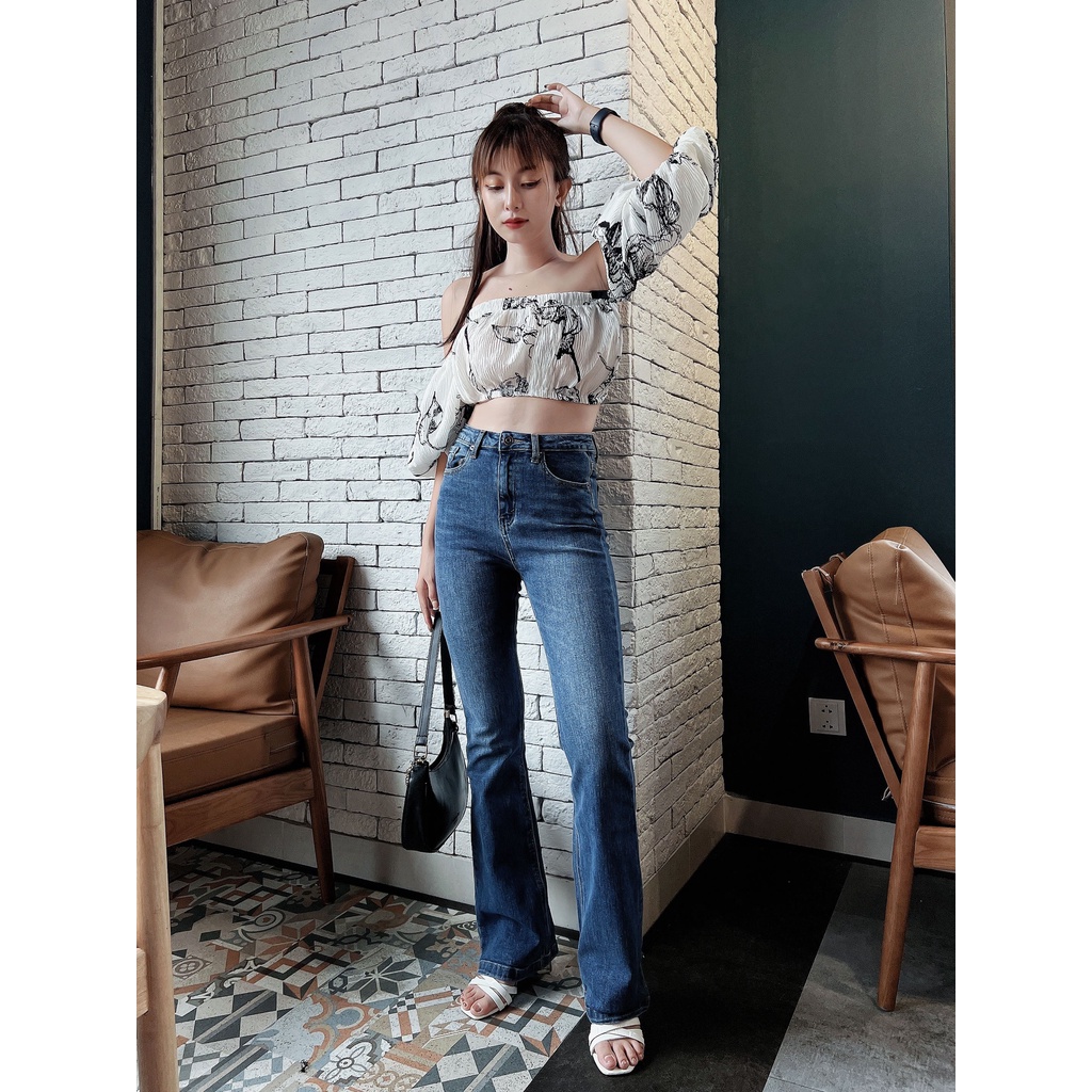 Quần jeans ống loe dáng dài 105cm vải xuất dư HQJeans tôn dáng HQ51
