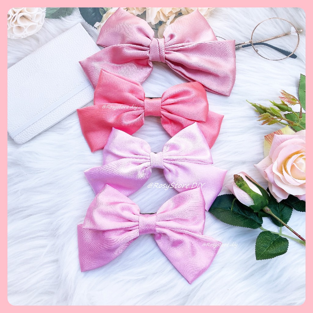 [Ảnh thật] KẸP NƠ TIỂU THƯ LỤA SATIN TÔNG HỒNG SANG TRỌNG- KẸP TÓC HÀN QUỐC PHỤ KIỆN NỮ GIÁ RẺ ĐẸP
