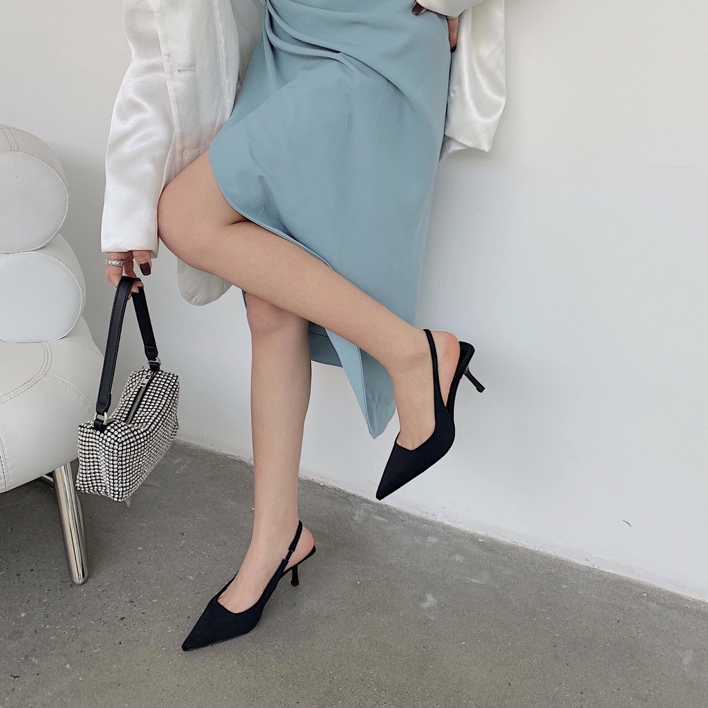 Giày cao gót 5cm mũi nhọn phong cách Pháp hở gót cho nữ - US748