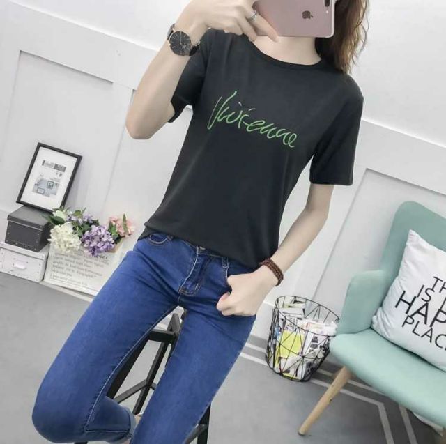 [Chọn sl 3] Áo thun chất cotton viền thêu chữ co giãn mát mịn cao cấp