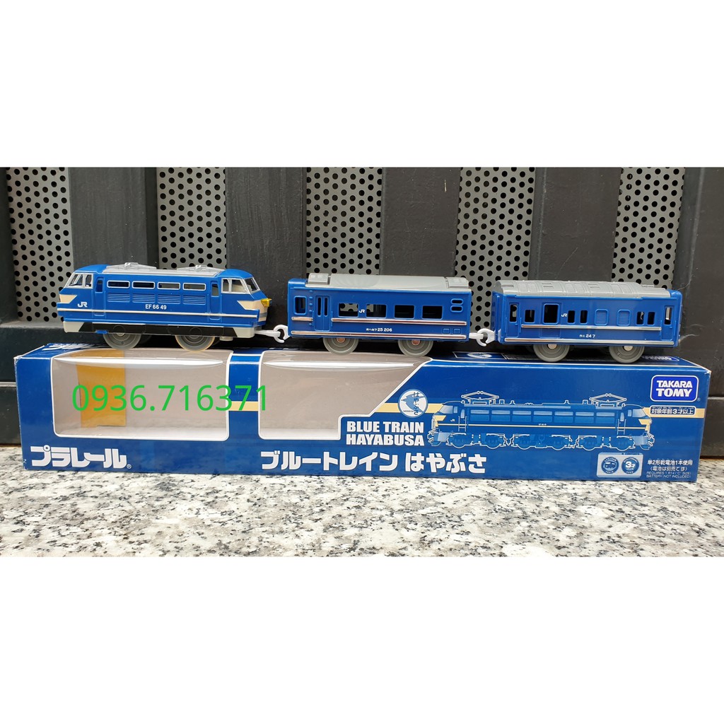 Mô hình tàu hỏa chạy pin Takara tomy màu xanh Blue Train Hayabusa