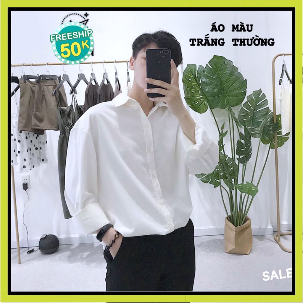 Áo Sơ Mi Nam Nữ Form Rộng TRƠN Basic Unisex Dài Tay Trắng và Đen chất Cotton lụa Hàn mịn mát Bigsize suông SM1 | BigBuy360 - bigbuy360.vn