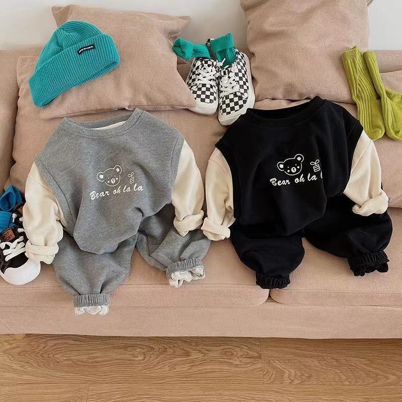 Bộ Quần Áo Nỉ Dày Dặn Giữ Ấm Mùa Thu Đông Cho Bé 1-5 Tuổi
