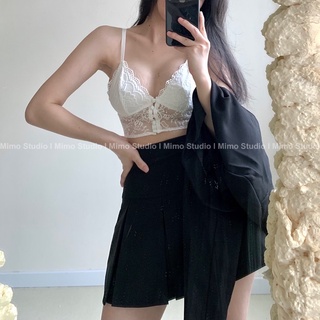 Jacket đen - váy xếp li đen - bra ren phối nút ( bán tách set)