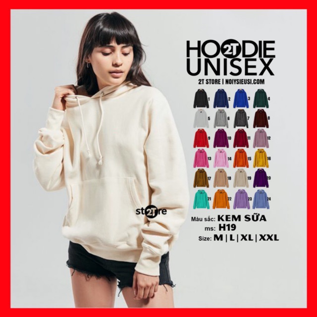 Áo hoodie unisex 2T Store H19 màu kem sữa - Áo khoác nỉ chui đầu nón 2 lớp dày dặn chất lượng đẹp | BigBuy360 - bigbuy360.vn