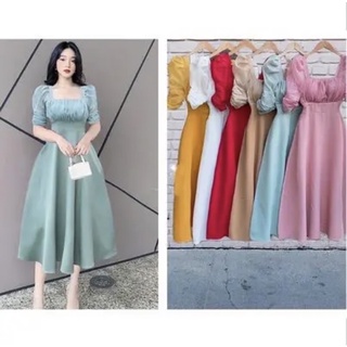 [ Mã D132 ] Váy xoè cổ vuông tay phồng