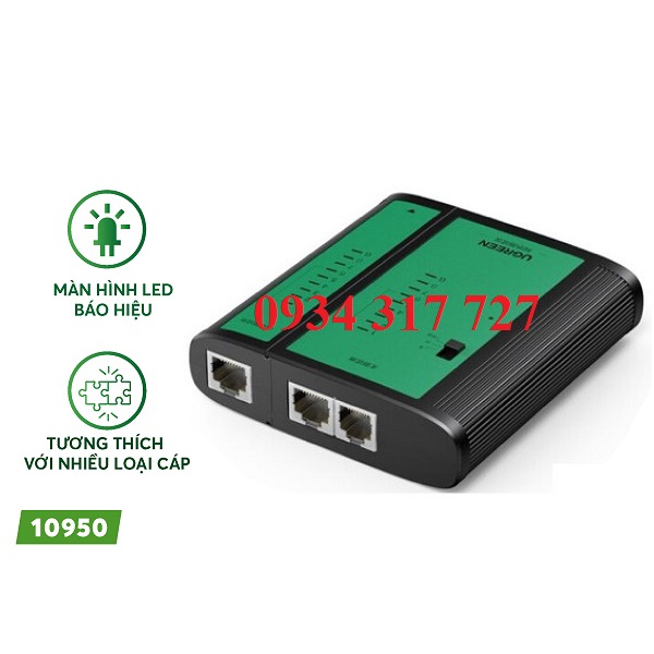 Máy test mạng Ugreen 10950 cao cấp tặng pin 9V