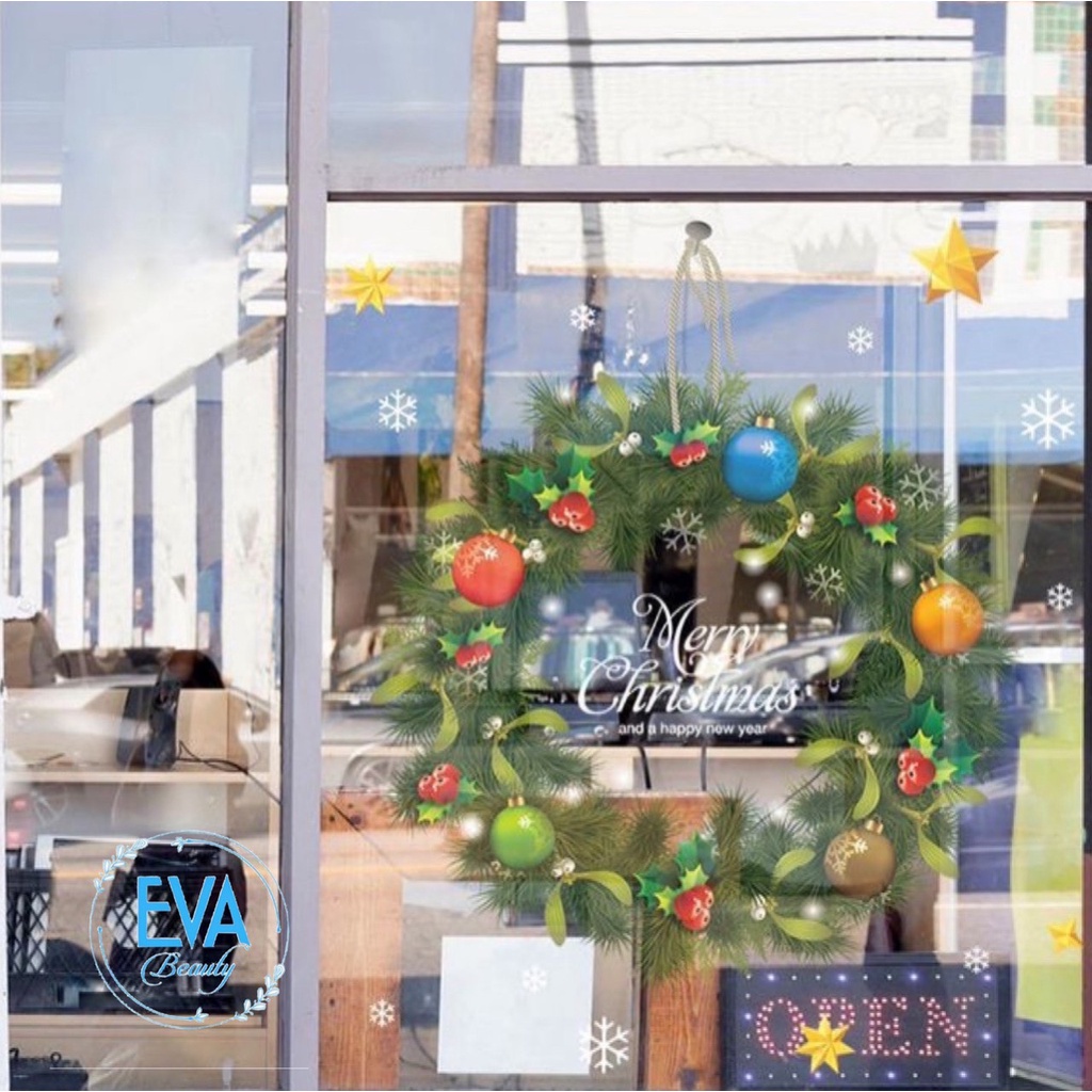 Decal Dán Tường Dán Kiếng Trang Trí Giáng Sinh Mẫu Vòng Hoa Treo Cửa Noel XL500 M2045