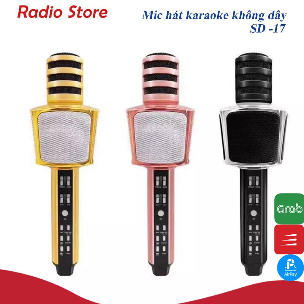 Micro karaoke bluetooth SD-17 Mic hát không dây, bass cực chuẩn hỗ trợ cổng cắm thẻ nhớ