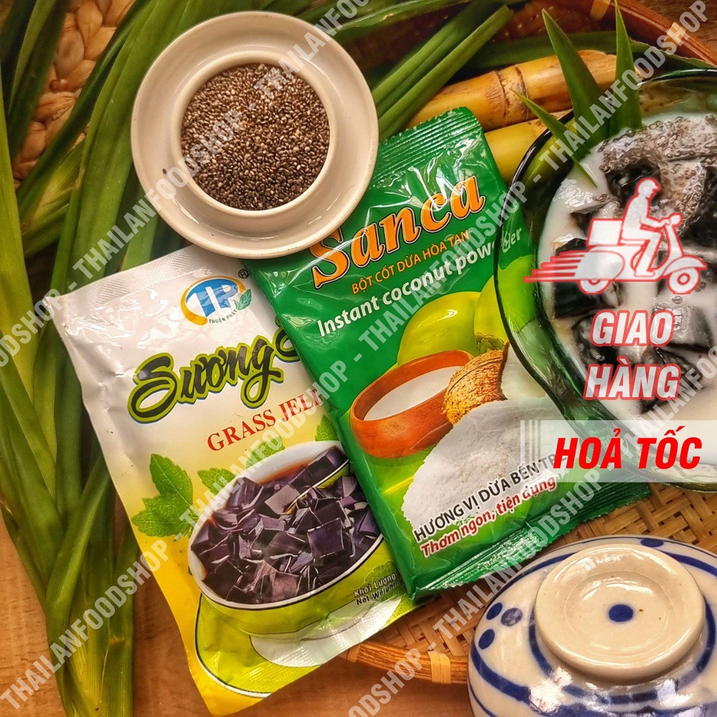 Set Sương Sáo Hạt Chia Nước Cốt Dừa Đầy Đủ Nguyên Liệu Nấu 10 - 15 Chén - Set Tự Nấu