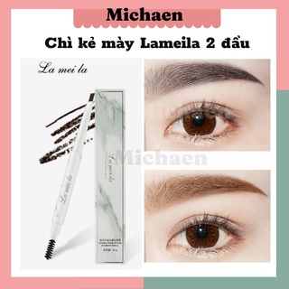 Bút kẻ lông mày 2 đầu kèm cọ Chì vẽ chân mày phẩy sợi bền màu Michaen