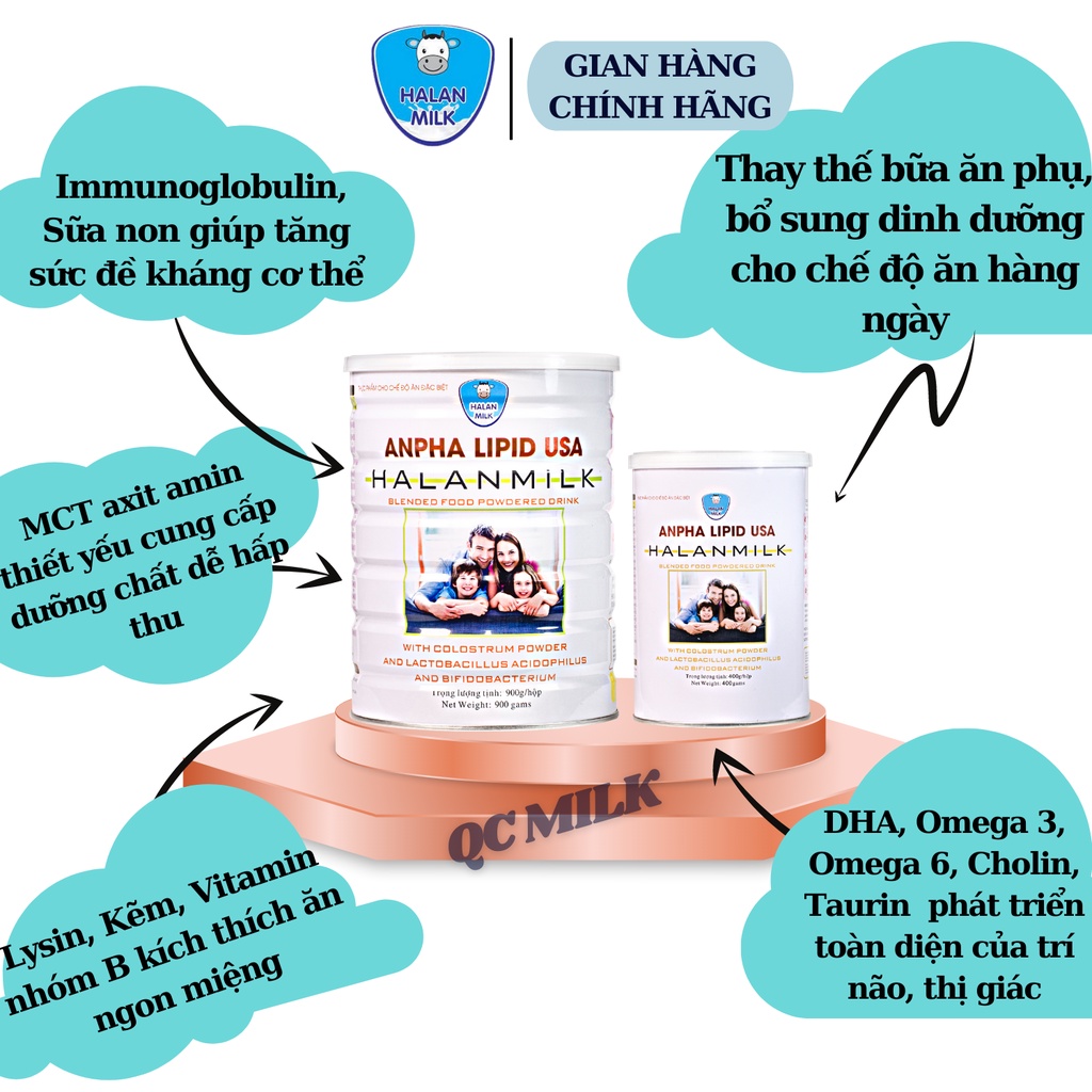 [Mua 3 tặng 1] COMBO 3 hộp Sữa non Anpha lipid USA 900g/hộp - Giúp tăng sức đề kháng, phục hồi nhanh sức khỏe,Halanmilk