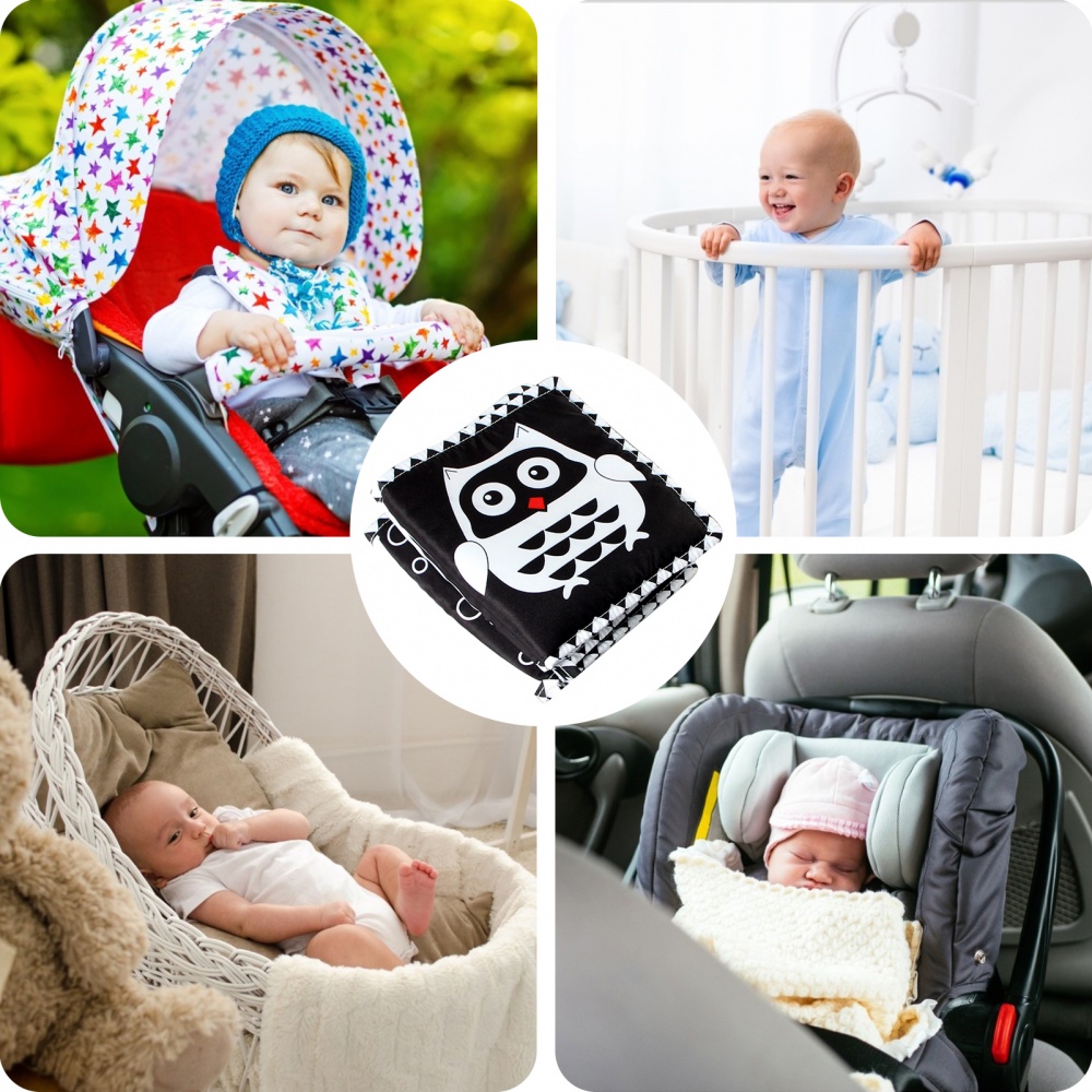 Hilimer Sách Vải Cảm Biến Montessori Tương Phản Cao Kẹp Nôi Em Bé Sơ Sinh Hình Động Vật Màu Trắng Đen