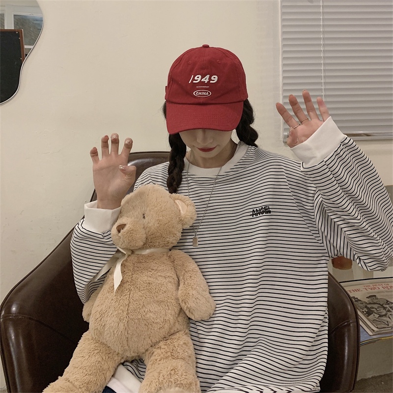 Áo sweatshirt SUXI tay dài họa tiết kẻ sọc phong cách Hàn Quốc thời trang mới