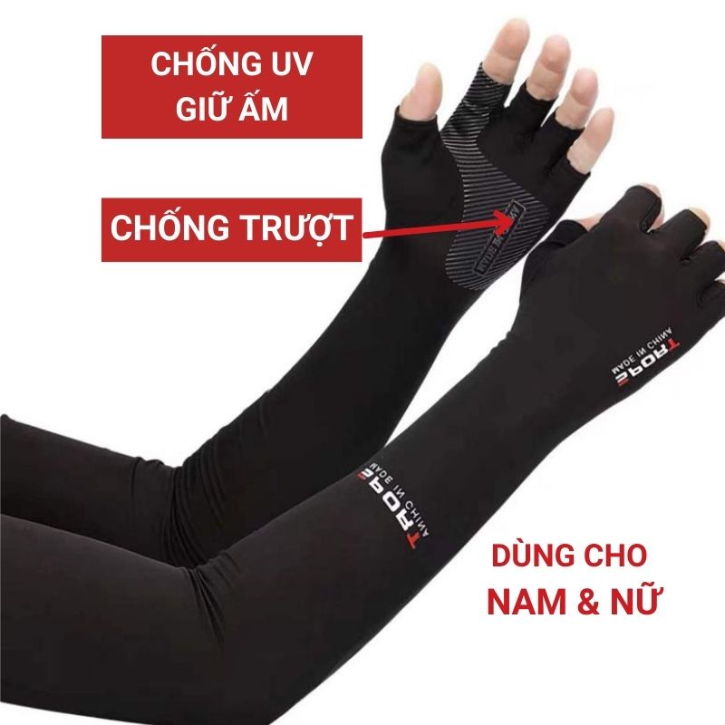 Găng tay chống nắng nam SPORT bao tay đi nắng nữ xỏ ngón có vân chống trượt chống tia UV