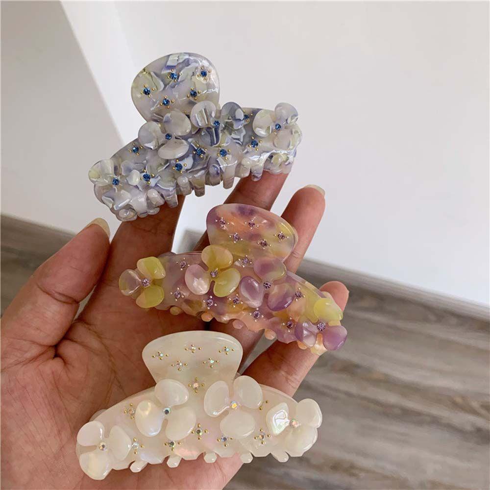 Kẹp Tóc Đính Hoa Màu Trắng / Xanh Dương Lấp Lánh Thời Trang Cho Nữ