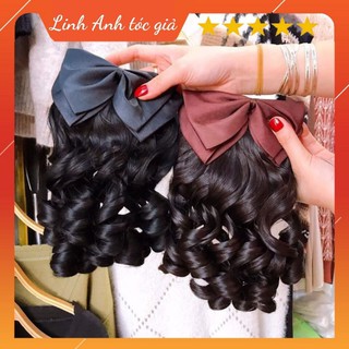 Tóc giả búi kẹp nơ - Đuôi tóc xoăn nơ lọn kèm nơ sang chảnh