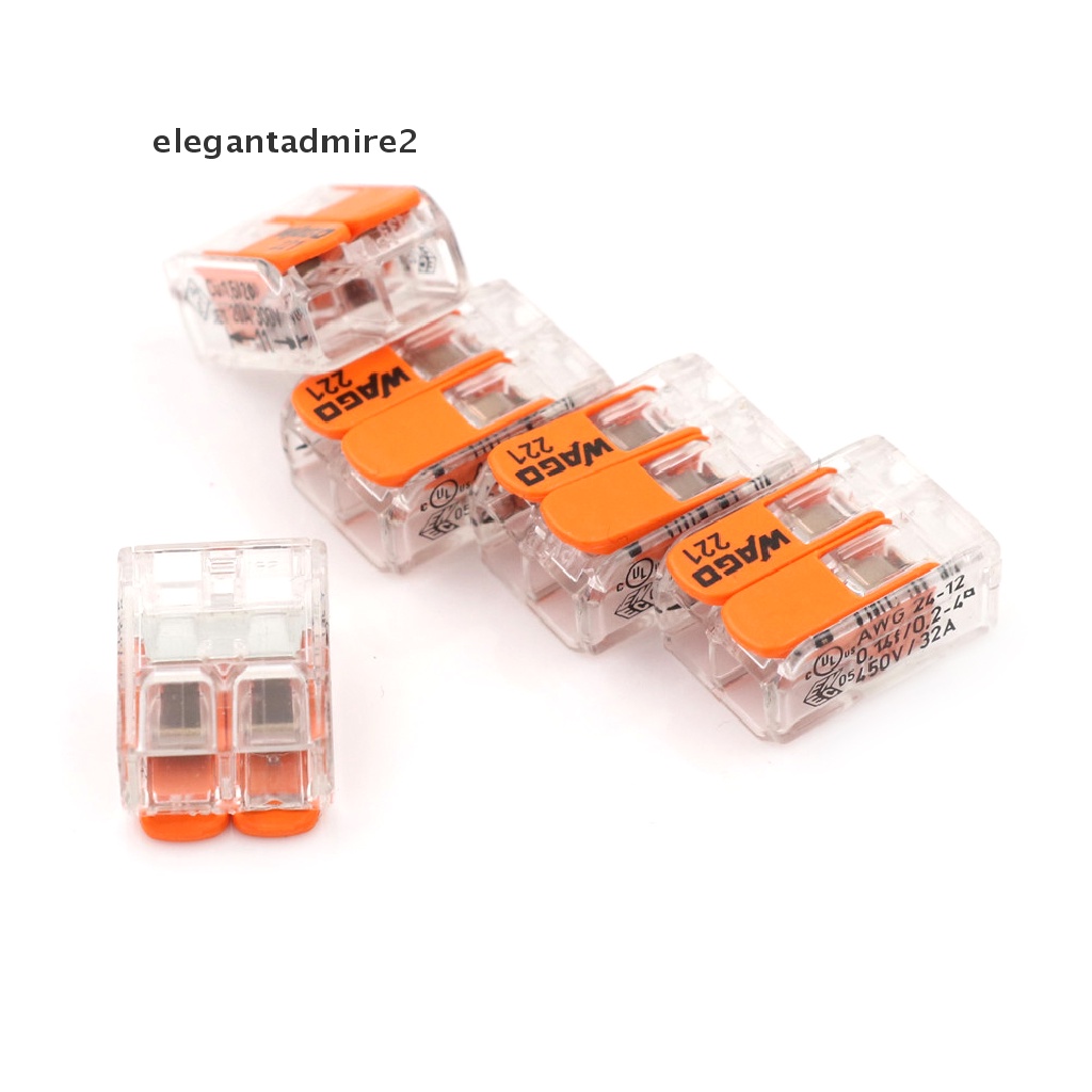 [gele] Hot 5Pcs Sale Wago 221-412 LEVER-NUTS 2 Conductor Compact Connector 10 PK Copper Wire Junction [ele]