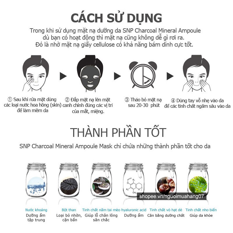 Mặt Nạ Than Hoạt Tính Se Khít Lỗ Chân Lông Cao Cấp SNP Charcoal Mineral Black Ampoule Mask