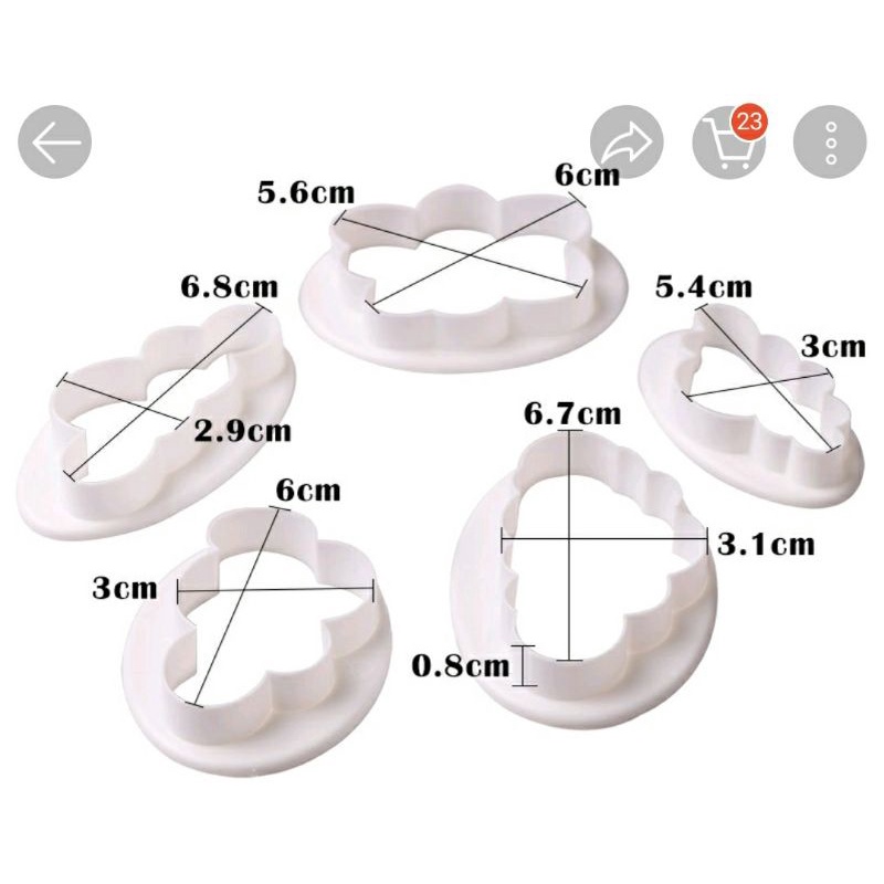 Bộ 5 Cutter nhấn họa tiết mây dùng trên fondant, gumpaste, cookie