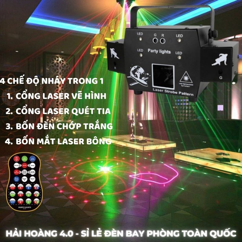 Đèn Bay Phòng Laser Vẽ Hình Đèn Laser Quét Tia 3d Party Light 4 trong 1 Dành Cho Phòng Bay Phòng Karaoke, Đèn Sân Khấu